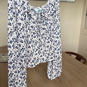 Floral Blue and White Blouse